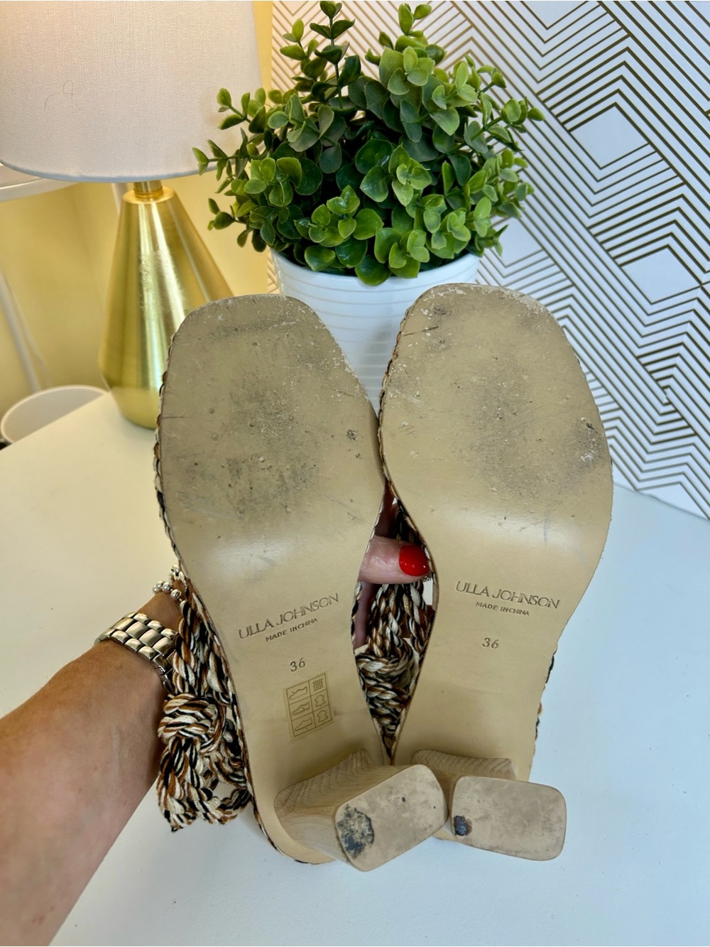 Ulla Johnson rope heel sandals-brown/black/tan-size 36/size 6 - Picture 11 of 15